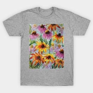 Echinacea and Rudbeckia Flowers Watercolor Painting T-Shirt